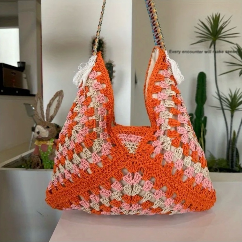 🆕 Artisanal - Shoulder Bags with Handwoven Geometric - Argyle Pattern - 2 color - Picture 4 of 12